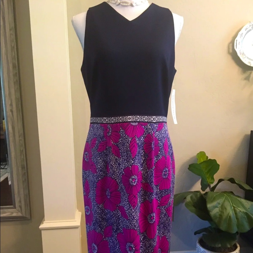 NWT Maggy London Navy/Fuschia Sheath Dress Size 10